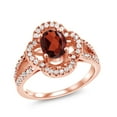 thumbnail image 1 of Gem Stone King 1.87 Ct Oval Red Garnet 18K Rose Gold Plated Silver Women's Split Shank Statement Ring (Size 7), 1 of 4