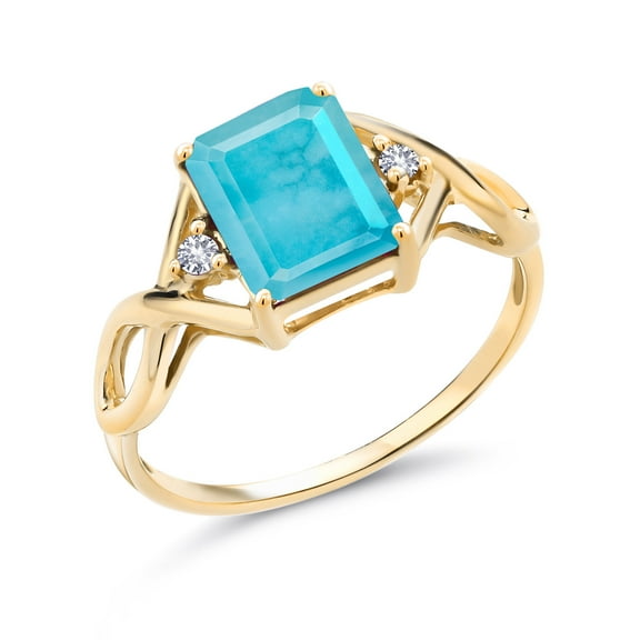 Gem Stone King 1.88 Ct Green Turquoise White Created Sapphire 18K Yellow Gold Plated Silver Ring (Size 5)
