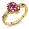 thumbnail image 1 of Gem Stone King 1.88 Ct Oval Pink Mystic Topaz 18K Yellow Gold Plated Silver Ring (Size 5), 1 of 4