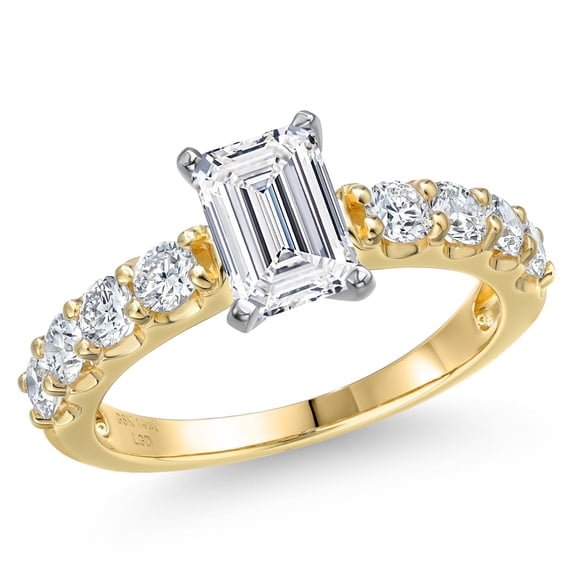 Gem Stone King 1.88 Cttw IGI Certified Lab Grown Diamond in 14K Two-Tone Gold Engagement Ring for Women | Emerald Cut Center Diamond 1.00 Ct | D-E Color | VS1-VS2 Clarity