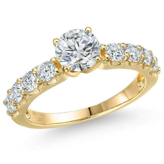 Gem Stone King 1.88 Cttw IGI Certified Lab Grown Diamond in 14K Yellow Gold Engagement Ring for Women | Round Center Diamond 1.00 Ct | D-E Color | VS1 Clarity | Size 8