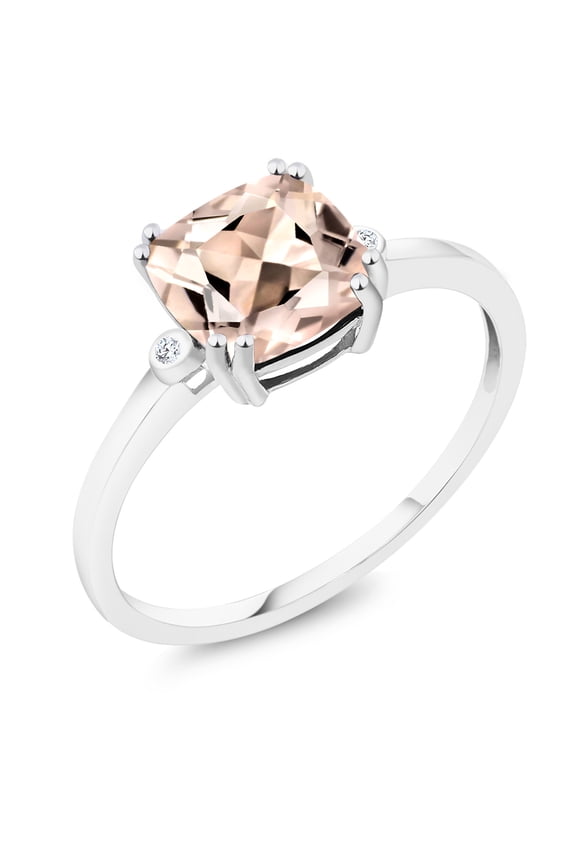 1.89 Ct Cushion Peach Morganite White Diamond 10K White Gold Ring