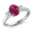 thumbnail image 1 of Gem Stone King 1.89 Ct Oval Red Created Ruby G/H Lab Grown Diamond 925 Sterling Silver Ring, 1 of 6