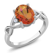 Gem Stone King 1.89 Ct Oval Twilight Orange Mystic Quartz 925 Sterling Silver Ring Size 5