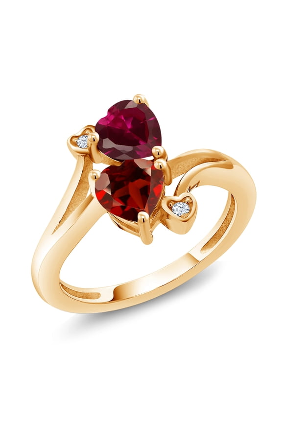 18K Yellow Gold Plated Silver Red Created Ruby Red Garnet Ring for Women (1.89 Cttw, Heart Shape 6MM, Gemstone July Birthstone, Available in Size 5, 6, 7, 8, 9)