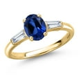 thumbnail image 1 of Gem Stone King 1.90 Ct Blue Created Sapphire G/H Lab Grown Diamond 18K Yellow Gold Plated Silver Ring, 1 of 6