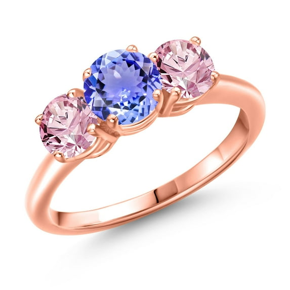 Gem Stone King 18K Rose Gold Plated Silver Blue Tanzanite and Pink Lab Grown Diamond Engagement Ring for Women | 1.90 Cttw | Round 6MM | Gemstone December Birthstone | Size 8