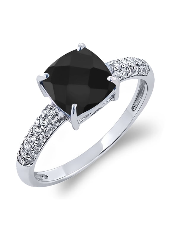 1.90 Ct Cushion Checkerboard Black Onyx 925 Sterling Silver Ring (Size 7)