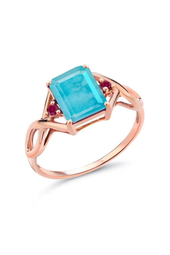 1.90 Ct Green Turquoise Red Created Ruby 18K Rose Gold Plated Silver Ring (Size 7)