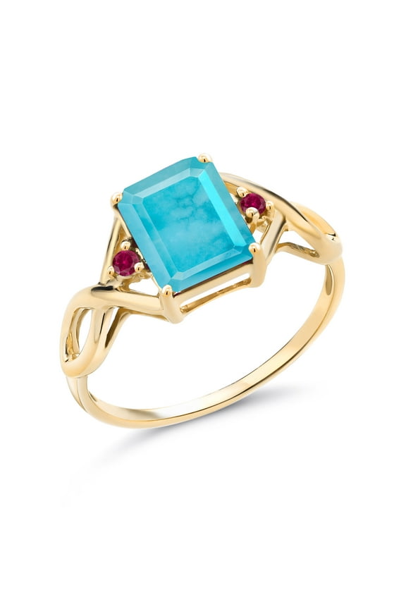 1.90 Ct Green Turquoise Red Created Ruby 18K Yellow Gold Plated Silver Ring (Size 7)