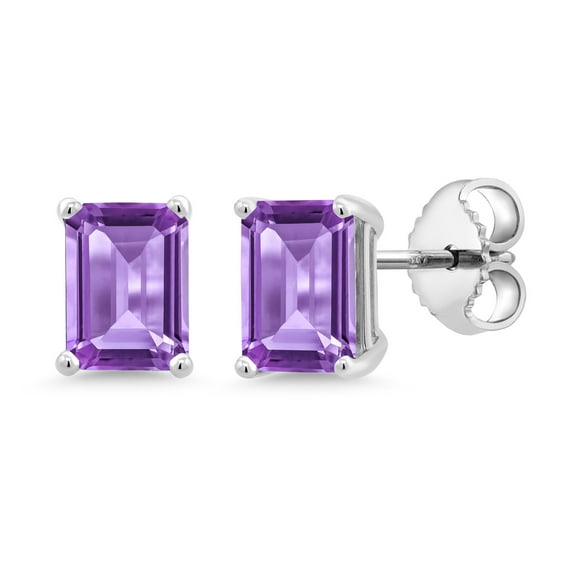 Gem Stone King 1.90 Ct Octagon 7x5mm Purple Amethyst 925 Sterling Silver Stud Earrings for Women Men