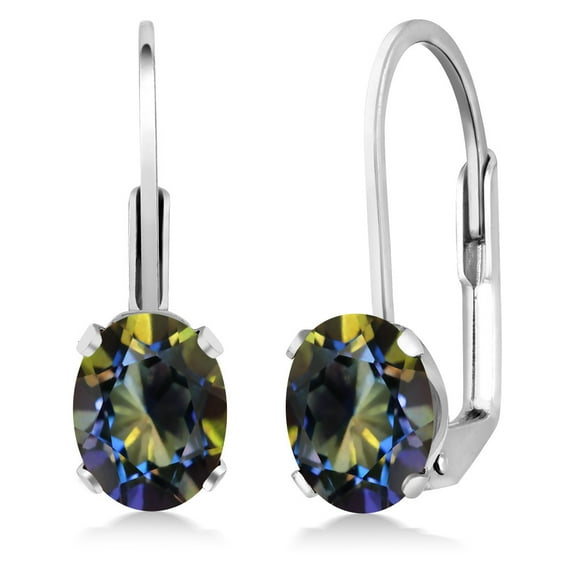 Gem Stone King 1.90 Ct Oval Blue Mystic Topaz 925 Sterling Silver Leverback leverback earrings