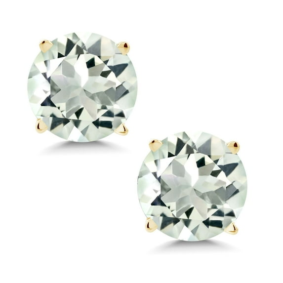 Gem Stone King 1.90 Ct Round 6mm Green Prasiolite 14K Yellow Gold Stud Earrings for Women Men