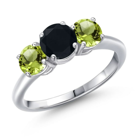 Gem Stone King 925 Sterling Silver Black Onyx and Green Peridot Engagement Ring for Women | 1.90 Cttw | Round 6MM | Gemstone December Birthstone | Size 9