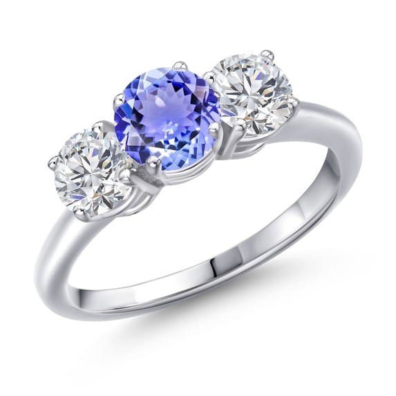 Gem Stone King 925 Sterling Silver Blue Tanzanite and Lab Grown Diamond Engagement Ring for Women | 1.90 Cttw | Round 6MM | Gemstone December Birthstone | Size 9