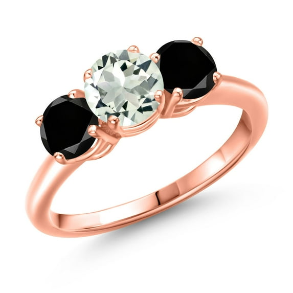 Gem Stone King 18K Rose Gold Plated Silver Green Prasiolite and Black Diamond Engagement Ring for Women | 1.90 Cttw | Round 6MM | Gemstone Birthstone | Size 5