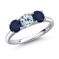 thumbnail image 1 of Gem Stone King 925 Sterling Silver Sky Blue Topaz and Blue Sapphire Engagement Ring for Women | 1.90 Cttw | Round 5MM | Gemstone November Birthstone | Size 7, 1 of 6