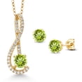 thumbnail image 1 of Gem Stone King 1.91 Ct Green Peridot White Created Sapphire 18K Yellow Gold Plated Silver Pendant and Earrings Jewelry Set, 1 of 3