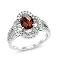 thumbnail image 1 of Gem Stone King 1.91 Ct Oval Checkerboard Red Garnet 925 Sterling Silver Women's Split Shank Statement Ring (Size 5), 1 of 4