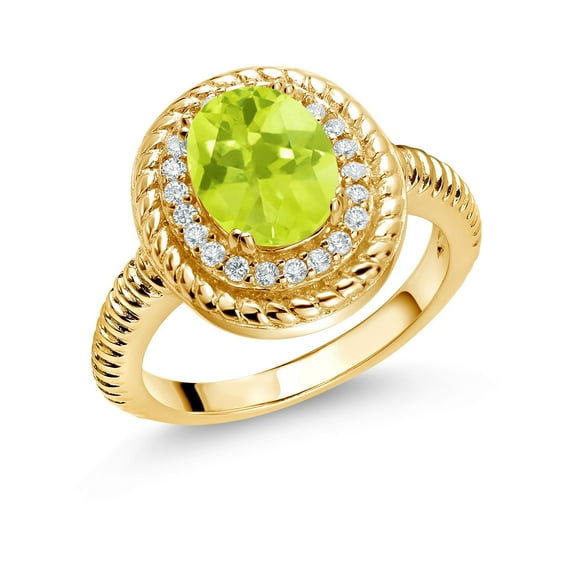 Gem Stone King 1.91 Ct Oval Yellow Lemon Quartz 18K Yellow Gold Plated Silver Halo Engagement Ring (Size 6)
