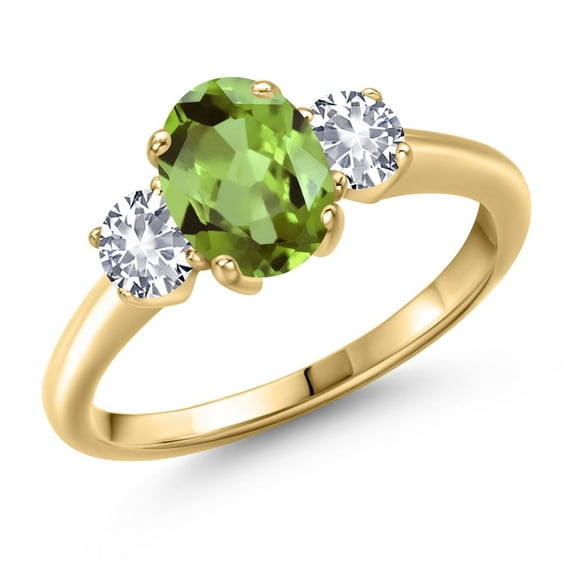 Gem Stone King 1.92 Ct Green Peridot White Created Sapphire 18K Yellow Gold Plated Silver Ring