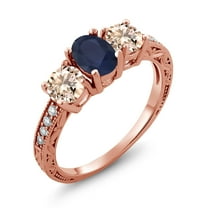 Gem Stone King 1.92 Ct Oval Blue Sapphire Peach Morganite 18K Rose Gold Plated Silver Moissanite Ring (Size 8)