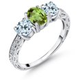 thumbnail image 1 of Gem Stone King 1.92 Ct Oval Green Peridot Sky Blue Topaz 925 Sterling Silver Ring (Size 5), 1 of 6