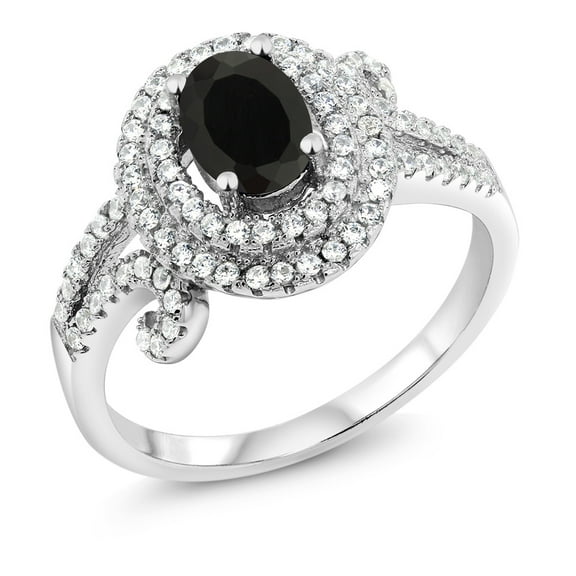 Gem Stone King 1.93 Ct Oval Black Onyx 925 Sterling Silver Ring (Size 6)