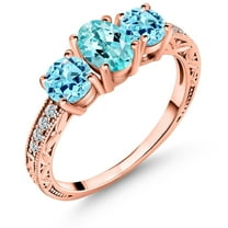 Gem Stone King 1.93 Ct Oval Blue Apatite 18K Rose Gold Plated Silver Ring (Size 8)