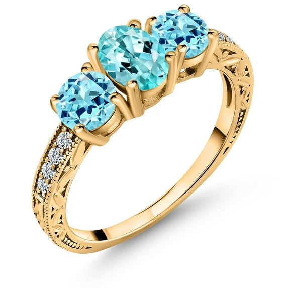 Gem Stone King 1.93 Ct Oval Blue Apatite 18K Yellow Gold Plated Silver Ring (Size 8)