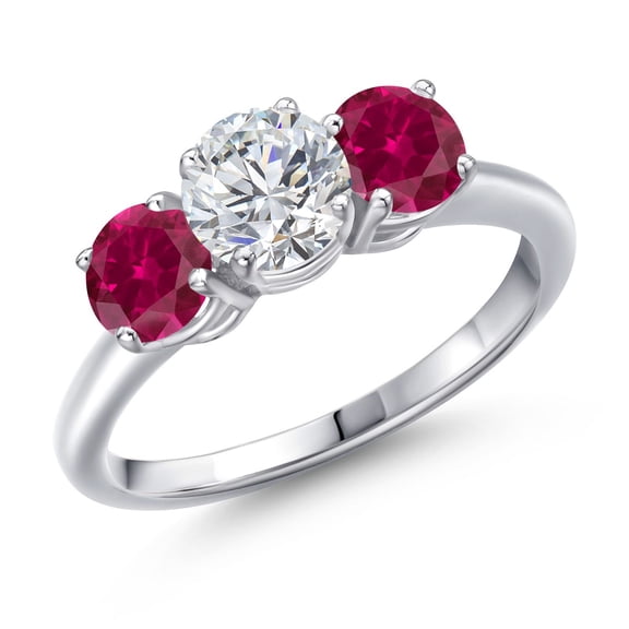 Gem Stone King 925 Sterling Silver Lab Grown Diamond and Red Created Ruby Engagement Ring for Women | 1.94 Cttw | Round 6MM | Gemstone April Birthstone | Size 7