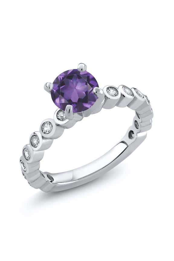 1.94 Ct Round Purple Amethyst White Created Sapphire 925 Sterling Silver Ring