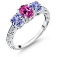 thumbnail image 1 of Gem Stone King 1.94 Cttw Oval Pink Created Sapphire and Blue Tanzanite 925 Sterling Silver Ring for Women | Gemstone Birthstone | Oval 7X5MM and Round 5MM (Size 5), 1 of 6