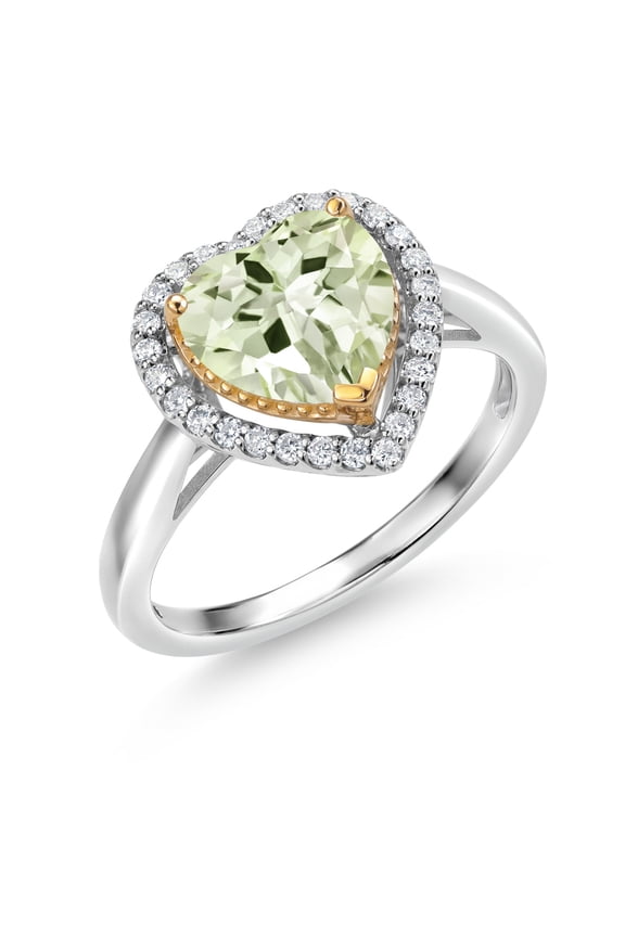 1.95 Ct Green Prasiolite G/H Lab Grown Diamond 925 Silver and 10K Yellow Gold Ring (Size 5)