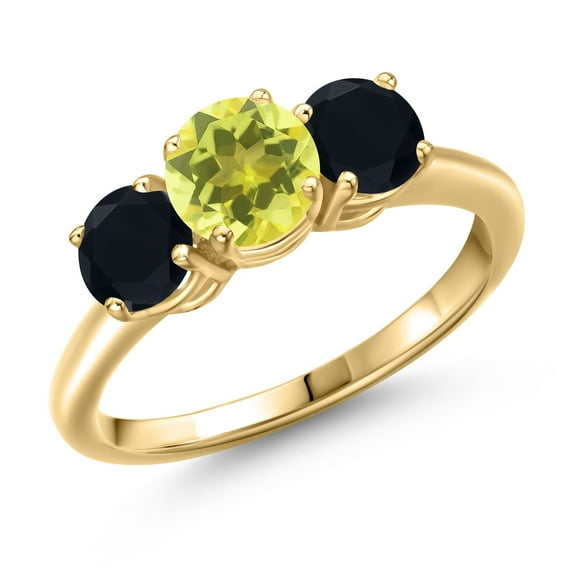 Gem Stone King 18K Yellow Gold Plated Silver Canary Mystic Topaz and Black Onyx Engagement Ring for Women | 1.95 Cttw | Round 6MM | Gemstone November Birthstone | Size 9