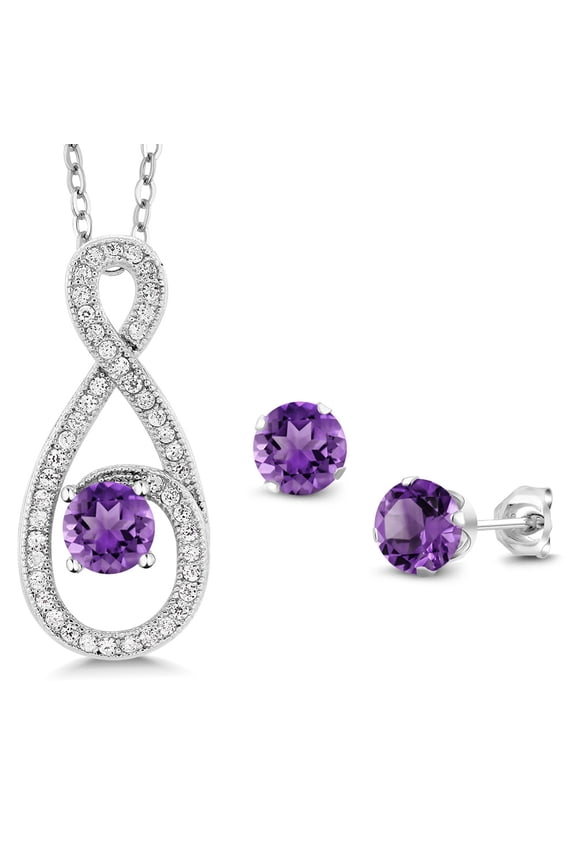 1.95 Ct Round Purple Amethyst 925 Sterling Silver Pendant and Earrings Jewelry Set
