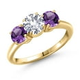 thumbnail image 1 of Gem Stone King 18K Yellow Gold Plated Silver White Created Sapphire and Purple Amethyst Engagement Ring for Women | 1.95 Cttw | Round 6MM | Gemstone September Birthstone | Size 6, 1 of 6