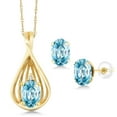 thumbnail image 1 of Gem Stone King 1.96 Ct Oval Blue Zircon White Diamond 10K Yellow Gold Pendant and Earrings Jewelry Set, 1 of 3