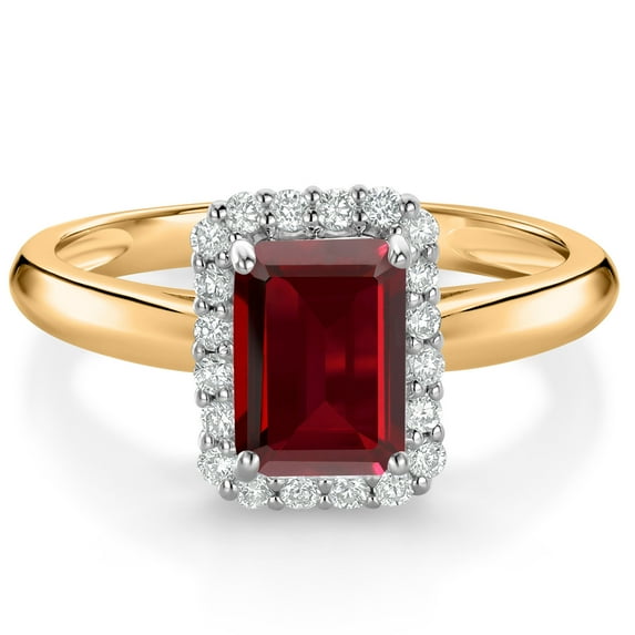 Gem Stone King 1.96 Ct Red Garnet G/H Lab Grown Diamond 10K Yellow and White Gold Halo Engagement Ring (Size 8)