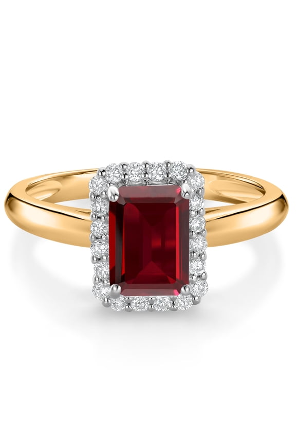 1.96 Ct Red Garnet G/H Lab Grown Diamond 10K Yellow and White Gold Halo Engagement Ring (Size 7)