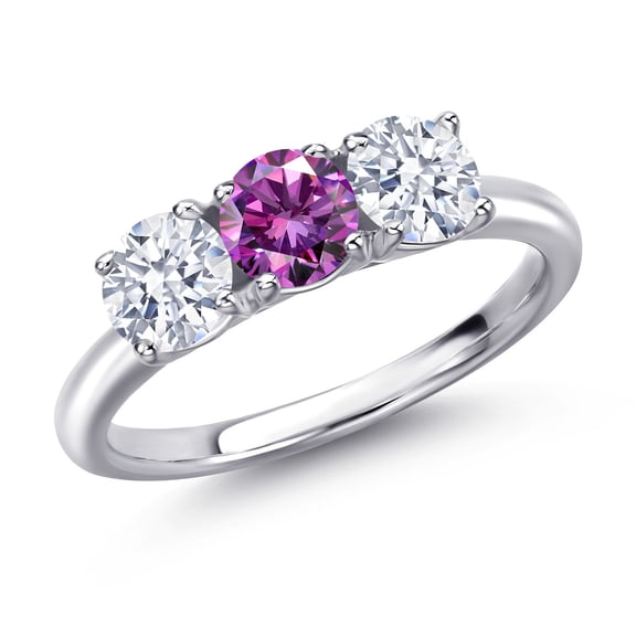Gem Stone King 925 Sterling Silver Fancy Purple Zirconia and White Zirconia Engagement Ring for Women | 1.96 Cttw | Round 5MM | Gemstone Birthstone | Size 7