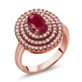 thumbnail image 1 of Gem Stone King 1.97 Ct 7x5mm Oval Red Ruby 18K Rose Gold Plated Silver Ring (Size 7), 1 of 2
