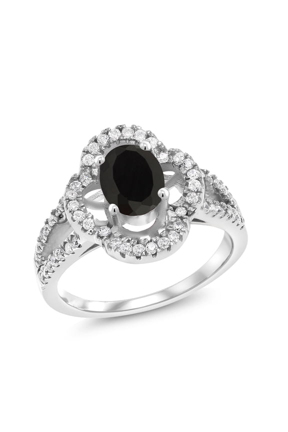1.97 Ct Oval Black Onyx 925 Sterling Silver Women's Split Shank Statement Ring (Size 5)