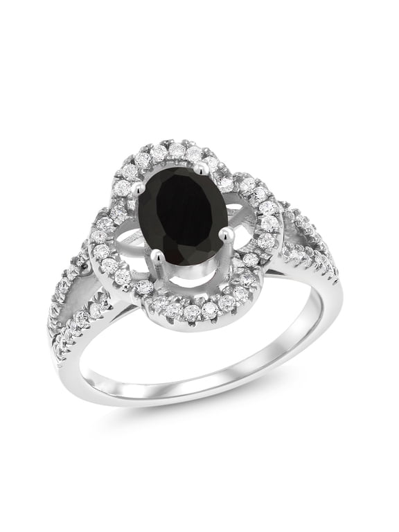1.97 Cttw Oval Black Onyx Split Shank Statement Ring | Gemstone Birthstone | Oval 8X6MM | Wedding Engagement Anniversary Promise Ring for Women