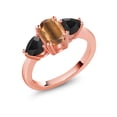 thumbnail image 1 of Gem Stone King 1.97 Ct Oval Brown Tiger Eye Black Onyx 18K Rose Gold Plated Silver Ring, 1 of 4