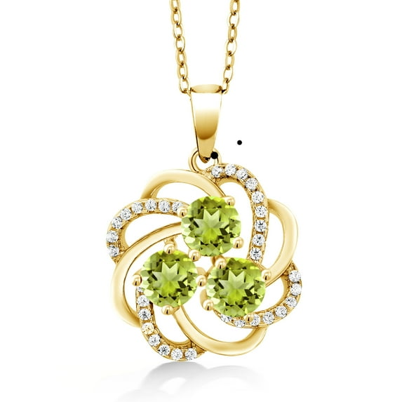 Gem Stone King 1.97 Ct Round Green Peridot 18K Yellow Gold Plated Silver Pendant