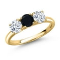 thumbnail image 1 of Gem Stone King 18K Yellow Gold Plated Silver Black Onyx and White Zirconia Engagement Ring for Women | 1.98 Cttw | Round 5MM | Gemstone December Birthstone | Size 7, 1 of 6