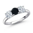 thumbnail image 1 of Gem Stone King 925 Sterling Silver Black Onyx and White Zirconia Engagement Ring for Women | 1.98 Cttw | Round 5MM | Gemstone December Birthstone | Size 5, 1 of 6