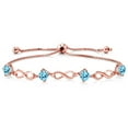 thumbnail image 1 of Gem Stone King 1.98 Ct Round Blue Apatite 18K Rose Gold Plated Silver Keren Hanan Women Adjustable Infinity Tennis Bracelet, 1 of 3