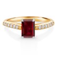 thumbnail image 1 of Gem Stone King 1.98 Cttw Red Garnet and White Lab Grown Diamond 10K Yellow and White Gold Engagement Ring for Women | Gemstone Birthstone | Emerald Cut 7X5MM (Size 9), 1 of 4